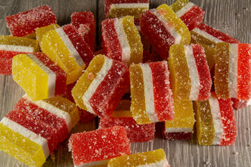 Wonderful layered fruity marmalade closeup.