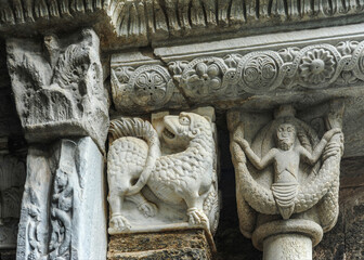 The Stairway of the dead, which represents hell, is decorated with various capitals with images of...