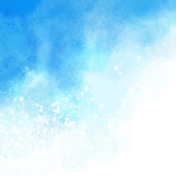 Abstract blue background with watercolor shapes. Grunge texture with splashes and a gradient on a white background for a banner.
