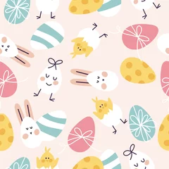 Gordijnen Vector illustration for Easter holiday. Seamless pattern with set of painting eggs. © oxygen_8