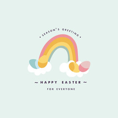 Vector design Easter egg with colorful rainbow and clouds. Typography and icon for greeting card.