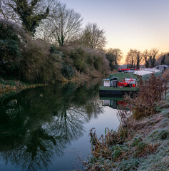 Fototapeta premium Barge Boat at Sleepy Irish Canal