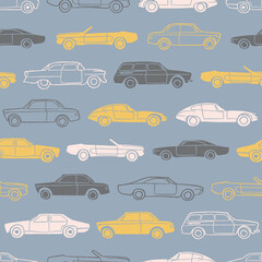 Vector yellow grey white vehicles seamless pattern