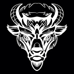 Vector head of mascot bison isolated on black