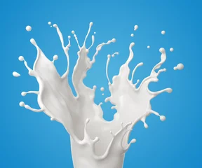 Foto op Plexiglas flowing and splash milk isolate on blue background © Anusorn