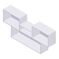 Bookshelf isometric - case and shelf for books for home and store interior design. Empty gray wooden furniture for home and shop storage in vector illustration.
