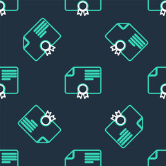 Line Certificate template icon isolated seamless pattern on black background. Achievement, award, degree, grant, diploma. Business success certificate. Vector.