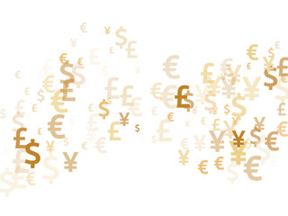 Euro dollar pound yen gold signs flying money vector illustration. Income concept. Currency symbols