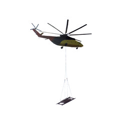 Cargo helicopter with cargo isolated. Silhouette of a cargo helicopter on a white background