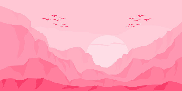 Creative Pink Landscape Scenery Background Wallpaper For Backdrop, Web Banner Template Design And Desktop Wallpaper