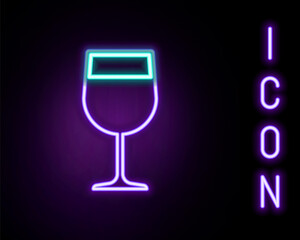 Glowing neon line Wine glass icon isolated on black background. Wineglass icon. Goblet symbol. Glassware sign. Colorful outline concept. Vector.