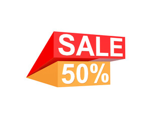 Red Sale and yellow 50 percent off on white background with clipping path