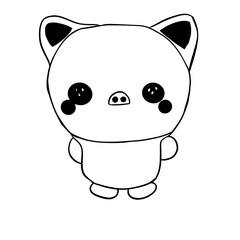 sketch illustration cute pig black and white on white background