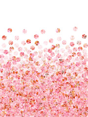 Pink gold sequin confetti scatter vector background. Wedding invitation card background. Chic shining spangle elements party decoration. Romantic bridal confetti texture.