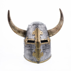 medieval horned helmet isolated on white background