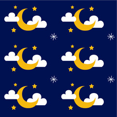 Obraz na płótnie Canvas Moon and stars wallpaper night sky. moon, stars and clouds in midnight. paper art style. vector Illustration.
