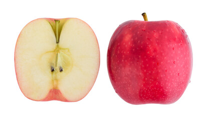 Pink lady apples with water drops isolated on white background.