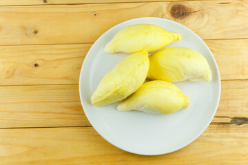 Group of Durian on white plate, King of fruit of Thailand.