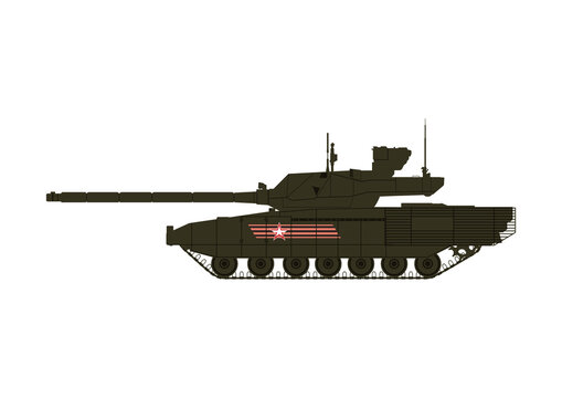 Silhouette of modern russian main battle tank T-14 Armata. Side view. Flat vector.