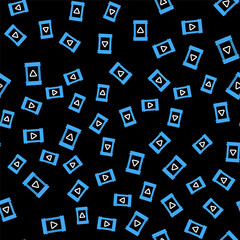 Line Movie clapper icon isolated seamless pattern on black background. Film clapper board. Clapperboard. Cinema production or media industry concept. Vector.