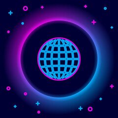 Glowing neon line Earth globe icon isolated on black background. Colorful outline concept. Vector.