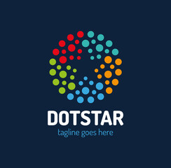 Creative circel or dots star logotype. Star in negative space vector logotype