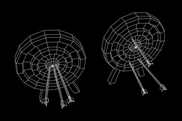 Archery target. Arrows hit round target goal concept. Wireframe low poly mesh vector illustration