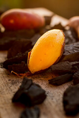 Delicious bake sweet potato with charcoal, Diet fruit and vegetabel.