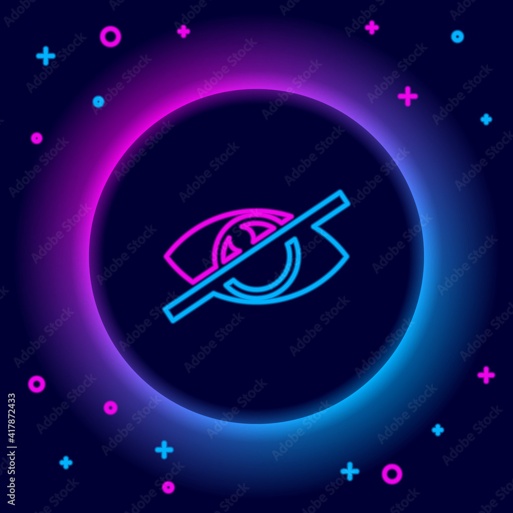 Poster glowing neon line invisible or hide icon isolated on black background. colorful outline concept. vec