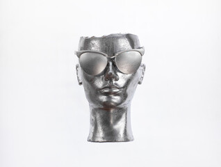 abstract silver mannequin head isolated on white background