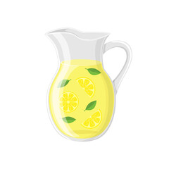 Glass  pitcher with lemonade or ice tea lemon slice and mint leaves vector