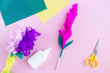 DIY How to make flowers from colored corrugated paper with your own hands, congratulations on mother's day, on birthday, step by step, step 10