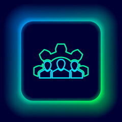 Glowing neon line Project team base icon isolated on black background. Business analysis and planning, consulting, team work, project management. Colorful outline concept. Vector.