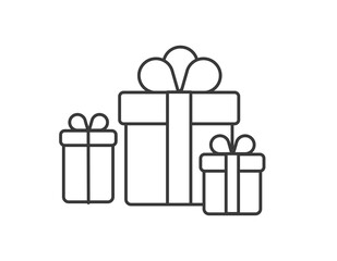 Linear sonple gift box icons standing side by side with bows and ribbons