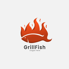 grilled fish logo design template