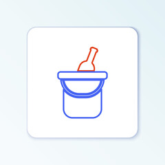 Line Bottle of wine in an ice bucket icon isolated on white background. Colorful outline concept. Vector.