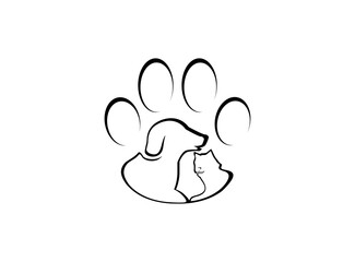 dog and cat paw lined logo design inspiration