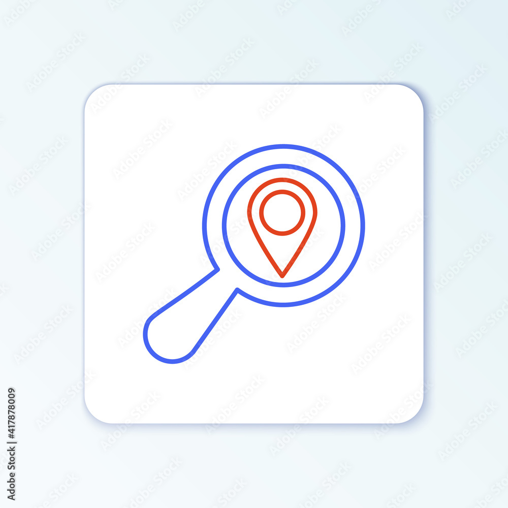 Poster line search location icon isolated on white background. magnifying glass with pointer sign. colorful