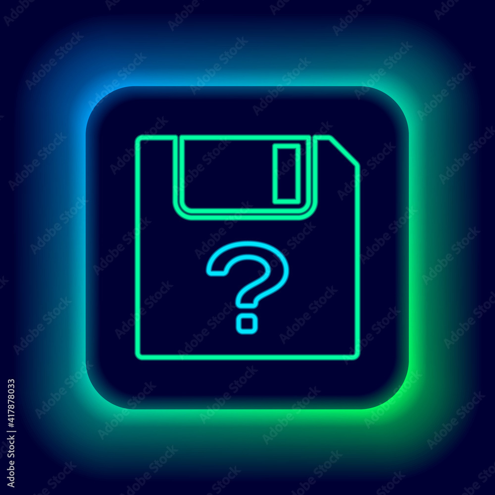 Poster glowing neon line unknown document icon isolated on black background. file with question mark. hold 