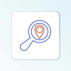 Line Search location icon isolated on white background. Magnifying glass with pointer sign. Colorful outline concept. Vector.