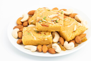 Indian Mithai Lachedar Patisa With Various Names Soan Papdi San Papdi Sohan Papdi Sukhdi Or Sonpapdi Son Roll Is Made Of Gram Wheat Flour Besan Kaju Pista Badam Dry Fruits Jaggery Fried In Desi Ghee