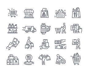 Icons set for retail, grocery, restaurant delivery