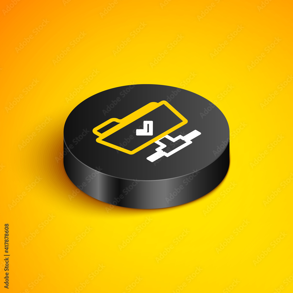 Poster isometric line ftp operation successful icon isolated on yellow background. software update, transfe