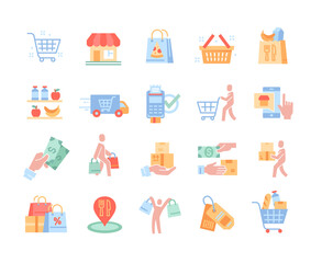 Colored icons set for restaurant and food delivery