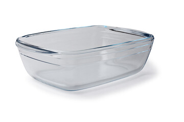 Glass baking tray for baking. Isolated on a white background with a shadow