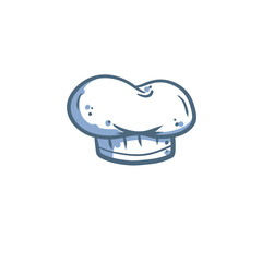 Chef hat. Cooking and bakery. Blue kitchen clothes and uniforms. Cartoon icon isolated on white