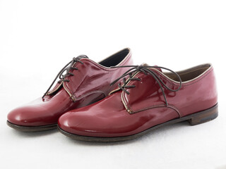 leather women's violet derby shoes, view from side