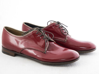 leather women's violet derby shoes, view from side