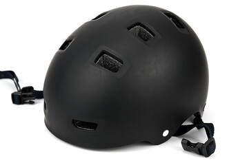 Black cycling helmet with head ventilation holes.