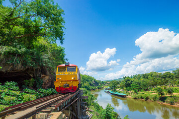 Death Railway with train Famous place in Kanchanaburi Thailand